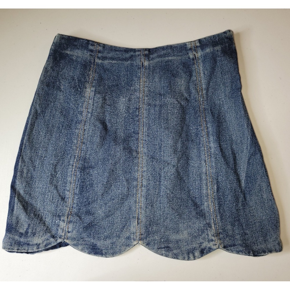 Altar'd State Denim/Jean Mini Skirt w/ a Scalloped Hem